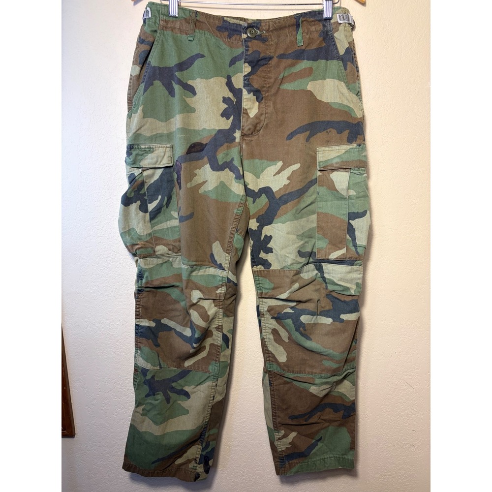 Vintage Woodland Camo Cargo Pants Military Style Tactical Trousers Green Brown